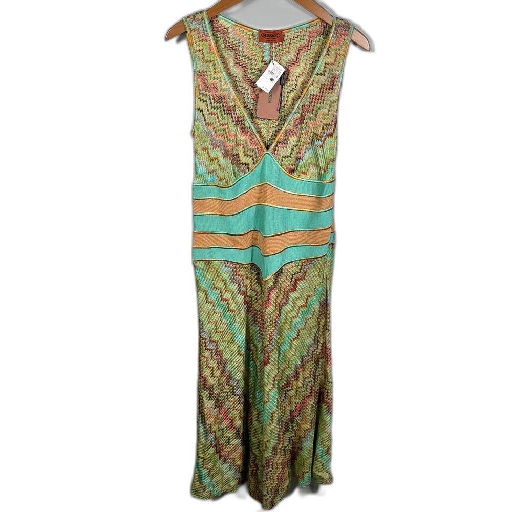 Missoni Chevron Sleeveless Bias Cut V-Neck Midi Dress NWT Size 12 Maximalist